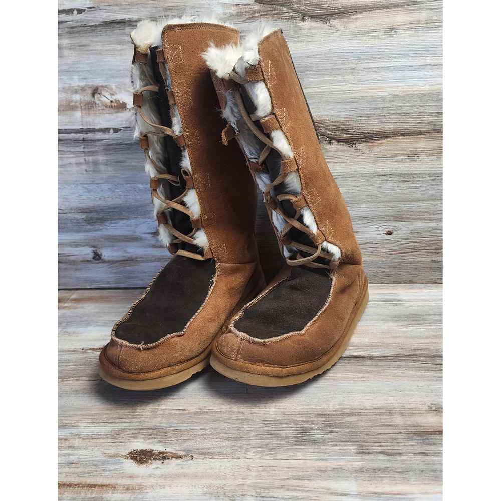 UGG Australia Sunburst Tall 5230 Chestnut Suede Sheepskin Boots Womens 8